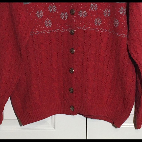 Vintage Cranberry Cat Snowflake Cardigan cotton - Picture 3 of 16